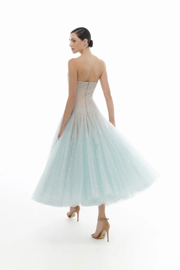 Montsand Draped Lace Midi Dress-Blue