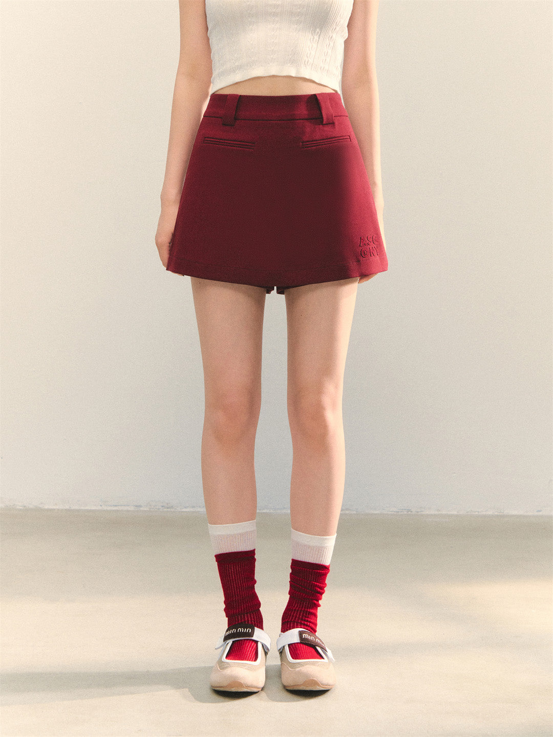AsGony ASG25320 Embroidered pocket skirt