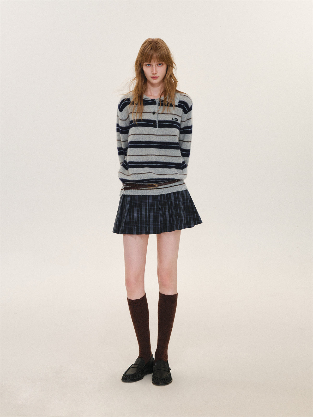 Asgony ASG26597 Striped Collared Knit Polo Shirt