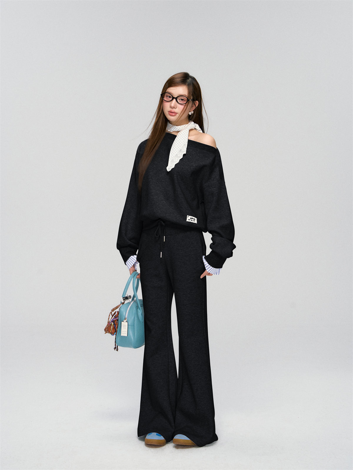 AsGony ASG25006&ASG25007 Splicing striped lace hoodie + pants set