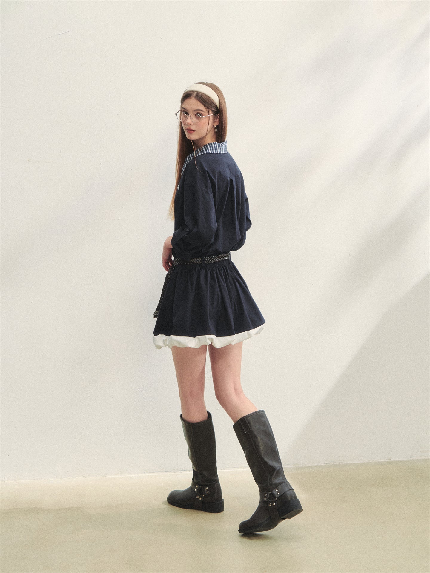 AsGony ASG25315 Plaid patchwork flower bud dress