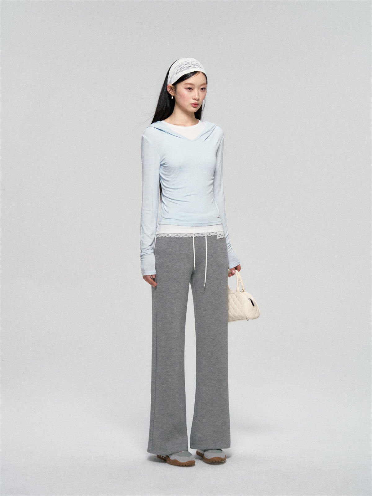 AsGony ASG25066 Lace patchwork two piece slim fit base top