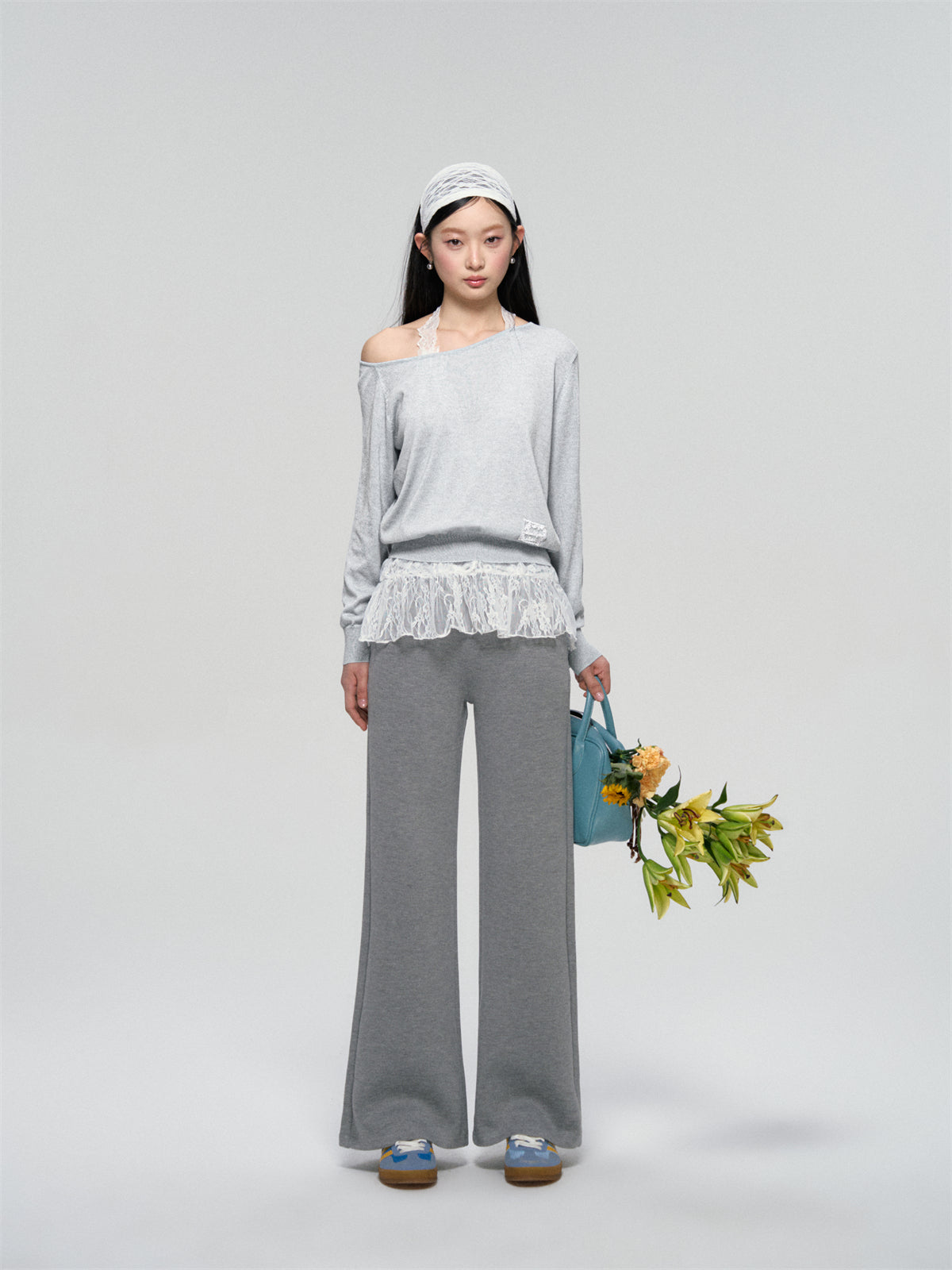 AsGony ASG25082 Lace strap knit two-piece set