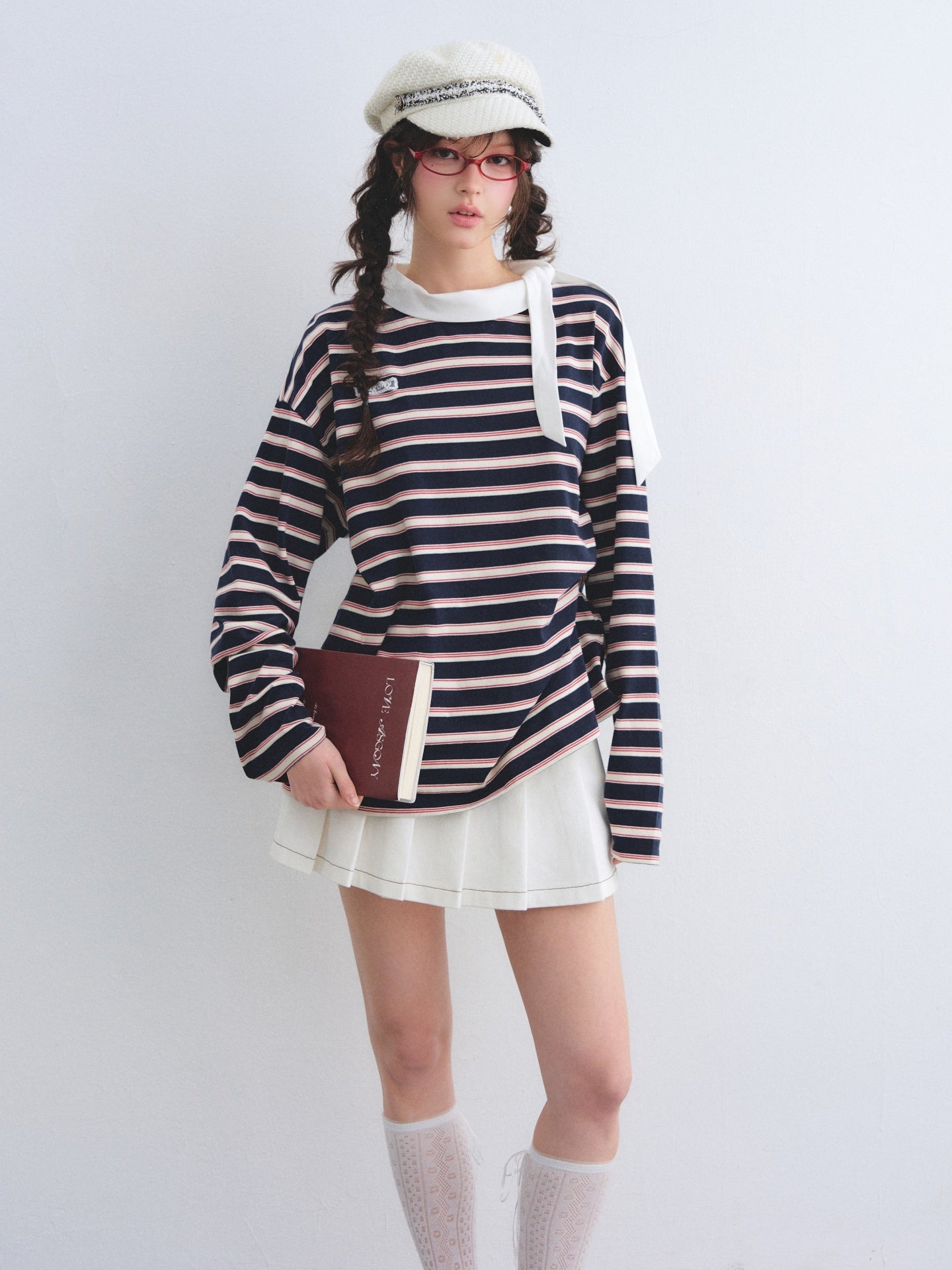 AsGony ASG26017 Leading loose striped T-shirt