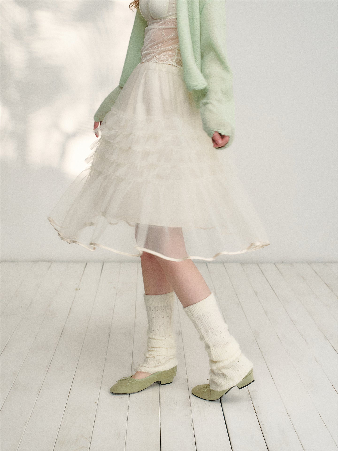 16DEWS 16D26125 High waisted A-line mesh cake skirt