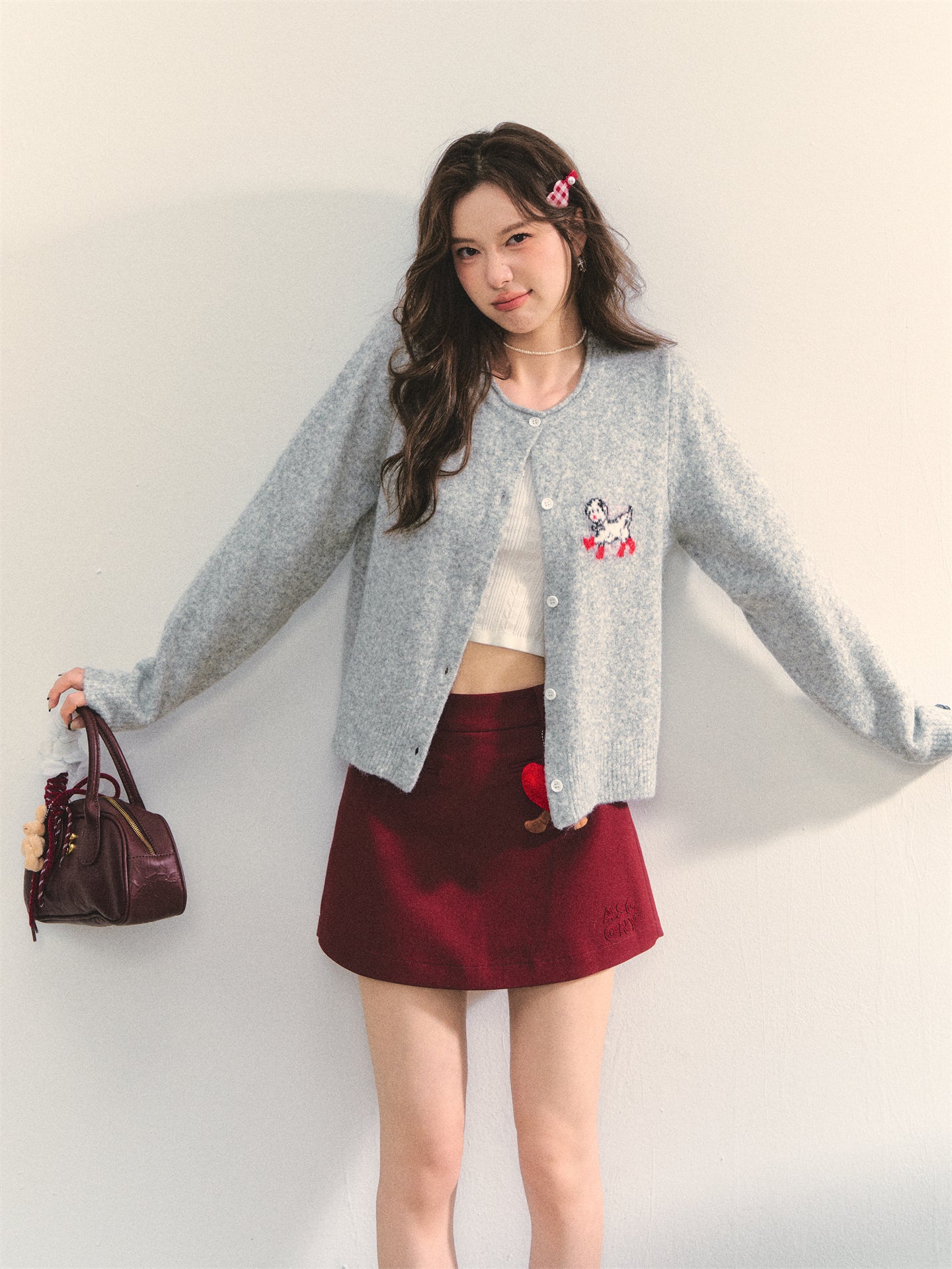 AsGony ASG25319 Puppy long sleeved knitted cardigan