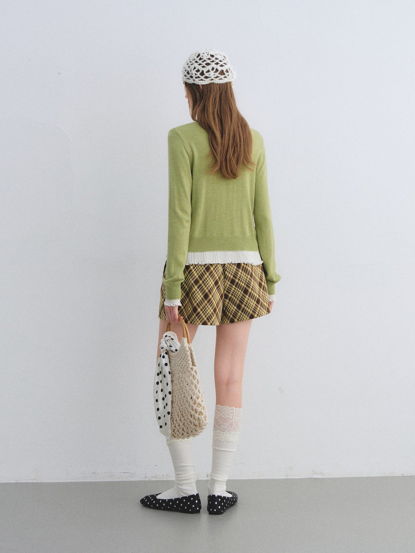 AsGony ASG25409 Color-blocking faux two-piece knit cardigan