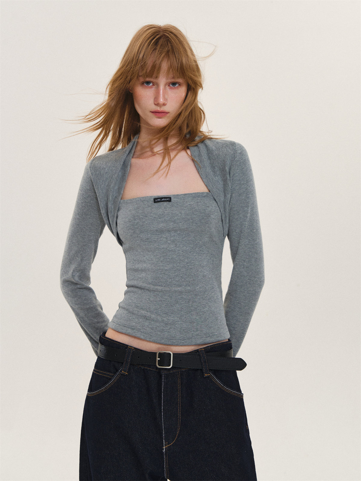 Asgony ASG26612 Faux-Layered Long-Sleeve Top