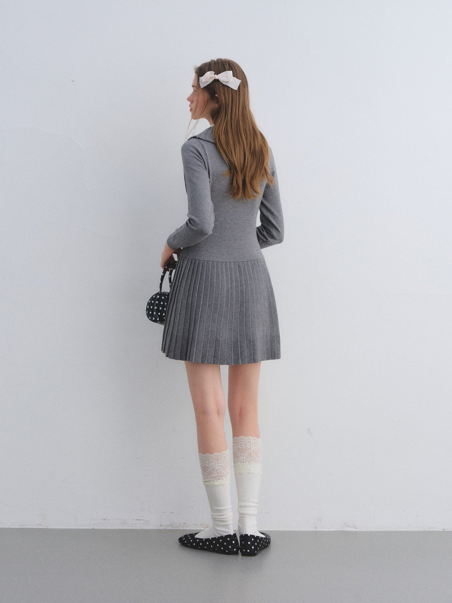 AsGony ASG25682 Fake two-piece collared pleated dress