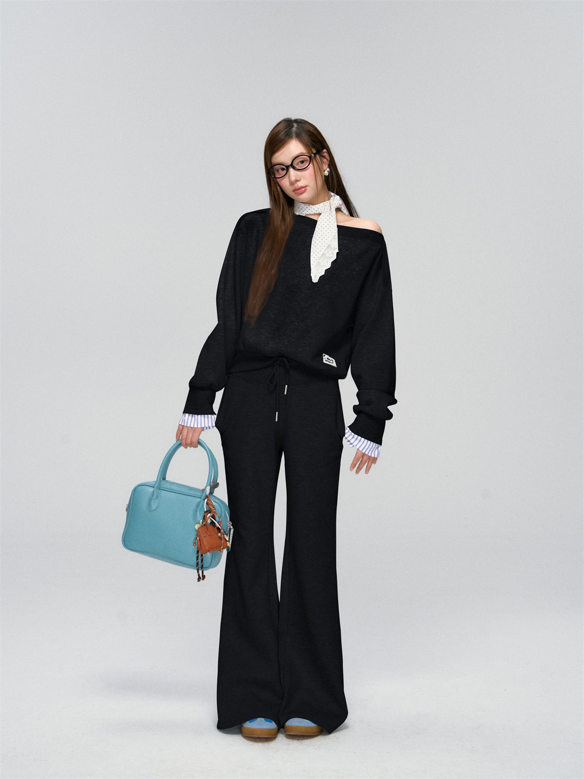 AsGony ASG25006&ASG25007 Splicing striped lace hoodie + pants set