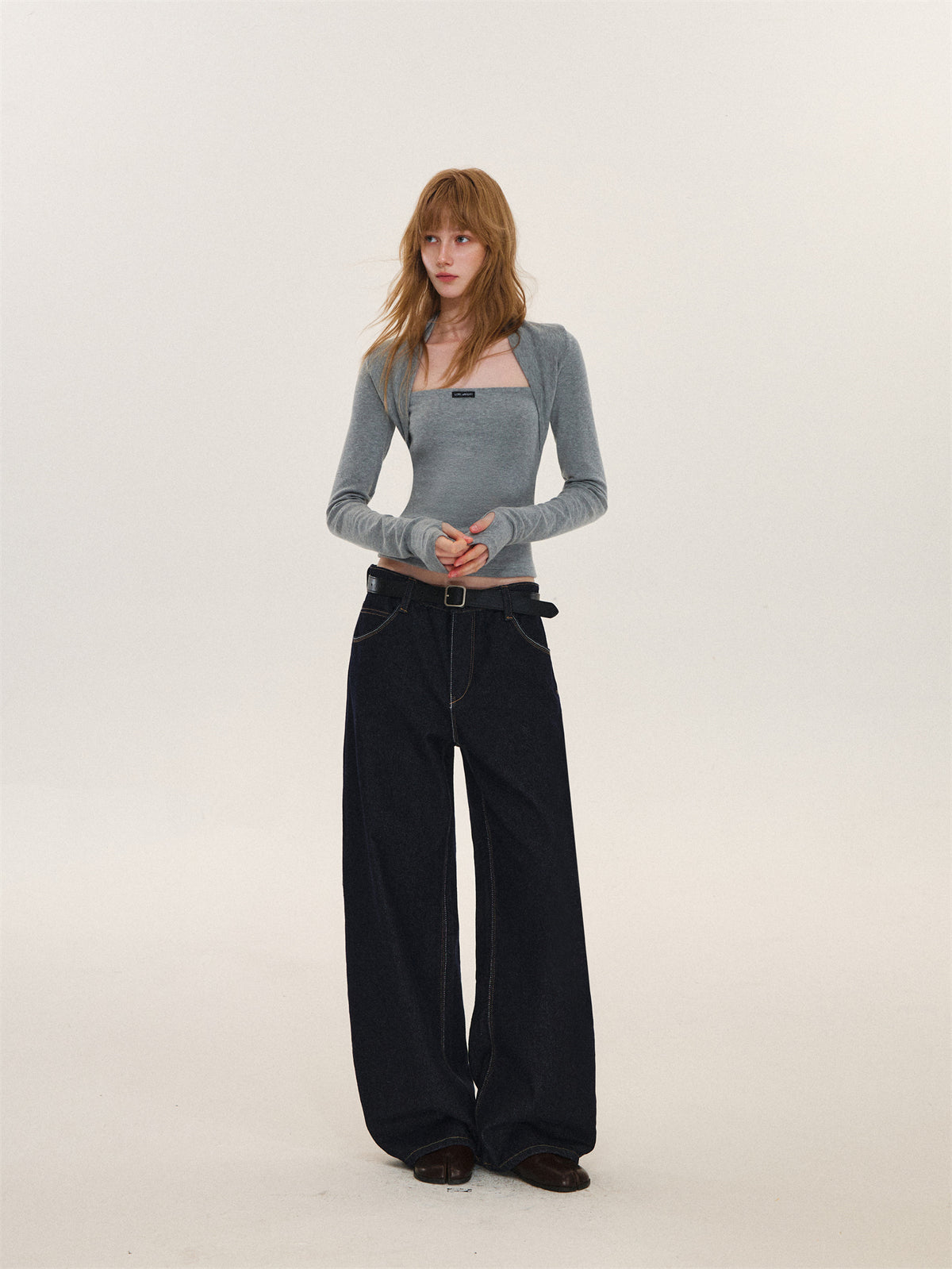 Asgony ASG26612 Faux-Layered Long-Sleeve Top