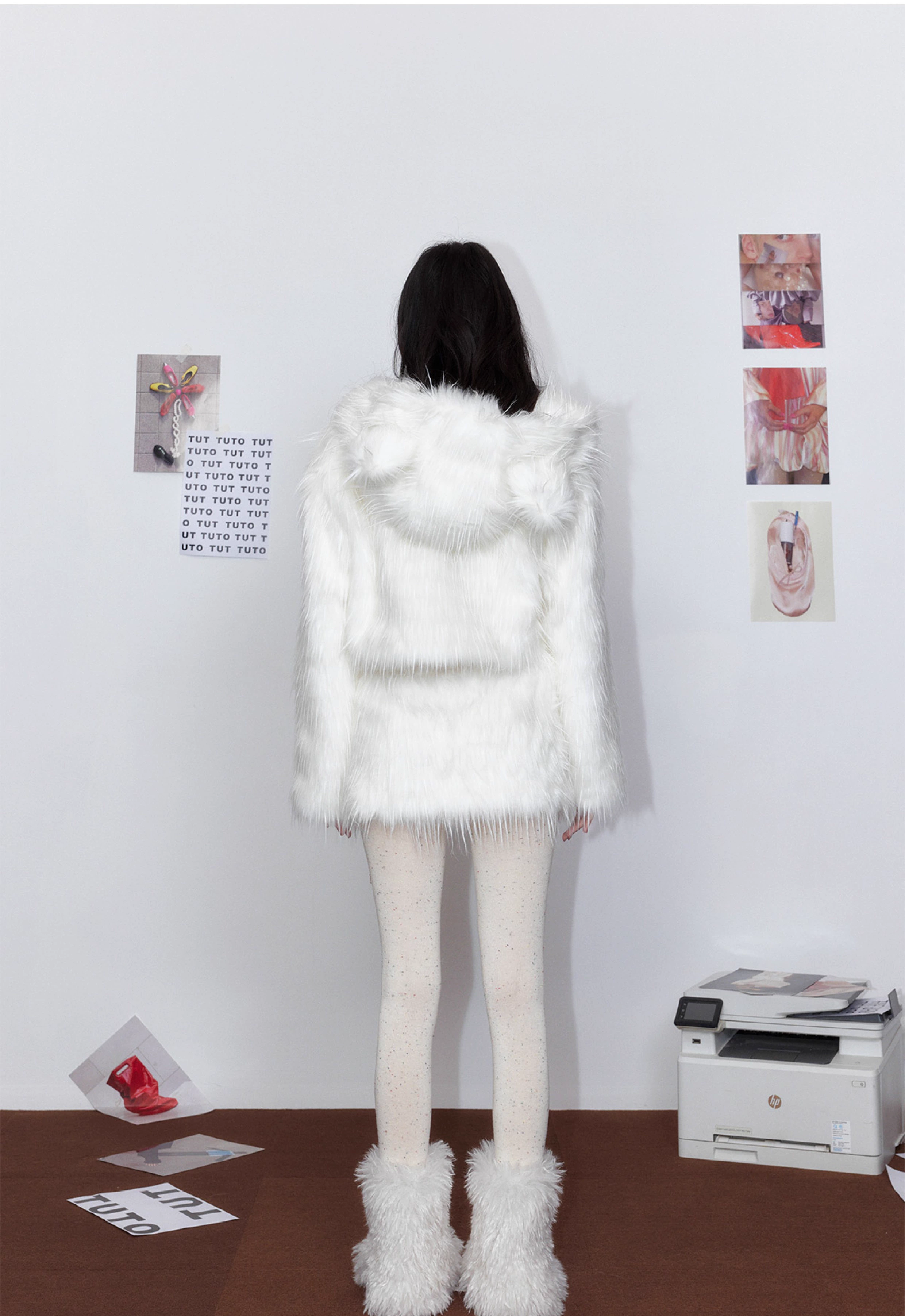 Tut tuto Cloud Bear hooded fur coat + skirt set