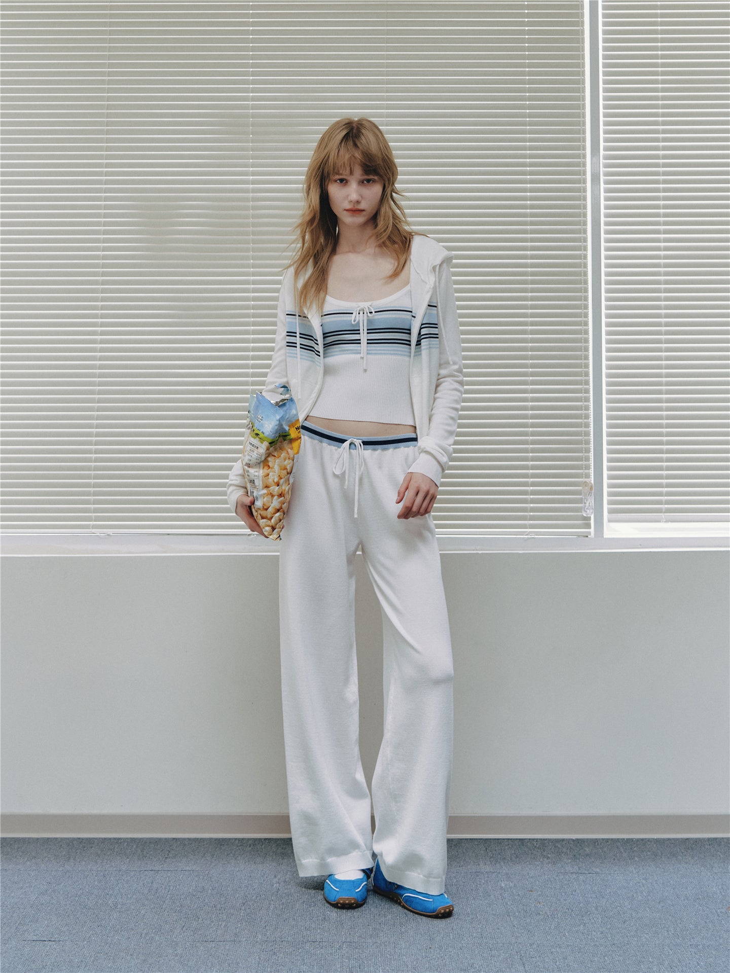 Asgony ASG26502 Contrast Stripe Knit Hooded Cardigan+ASG26503 Camisole+ ASG26504 Straight Pants