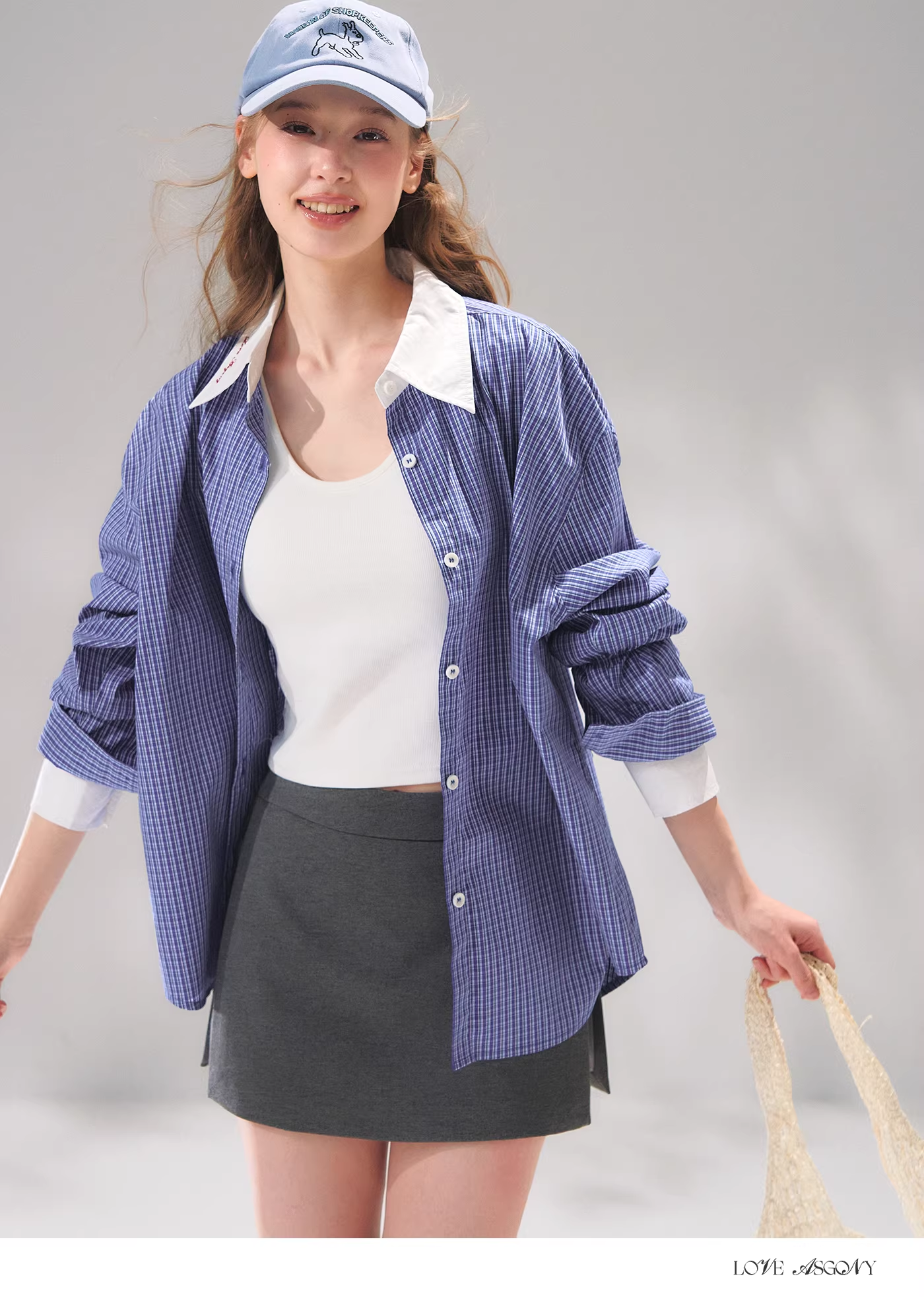 AsGony ASG26057 Fake two checkered long sleeved shirts