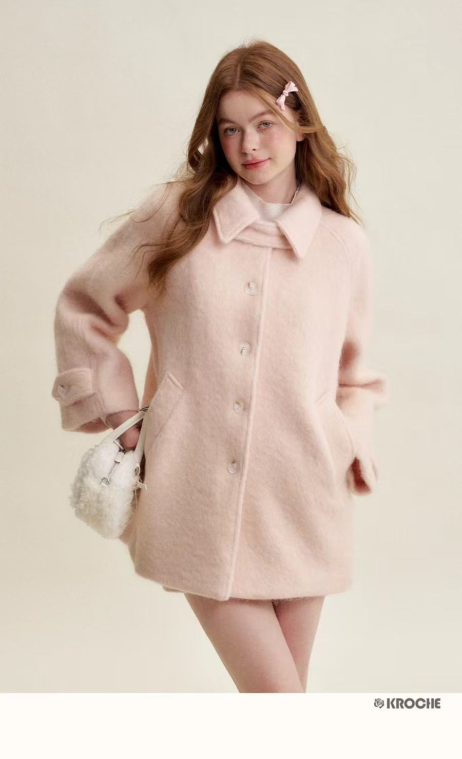 Kroche Peach pink loose warm jacket
