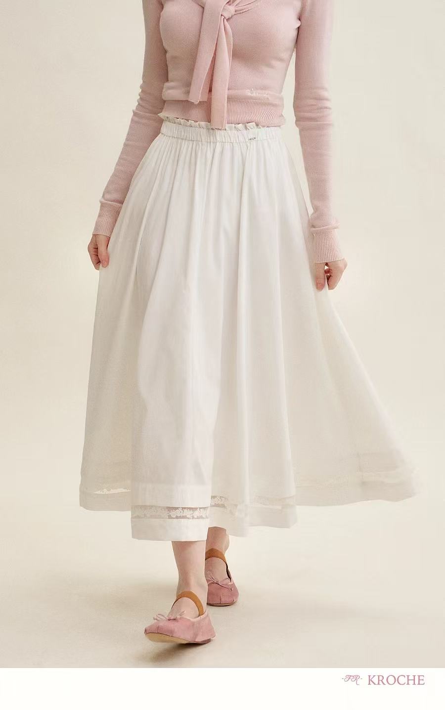Kroche Embroidered lace patchwork long skirt