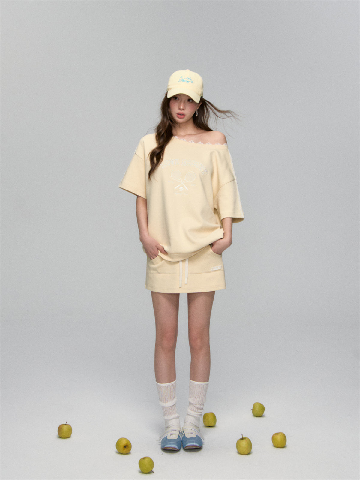 AsGony ASG25110&ASG25111 Embroidered patchwork lace T-shirt + skirt set (seperate)