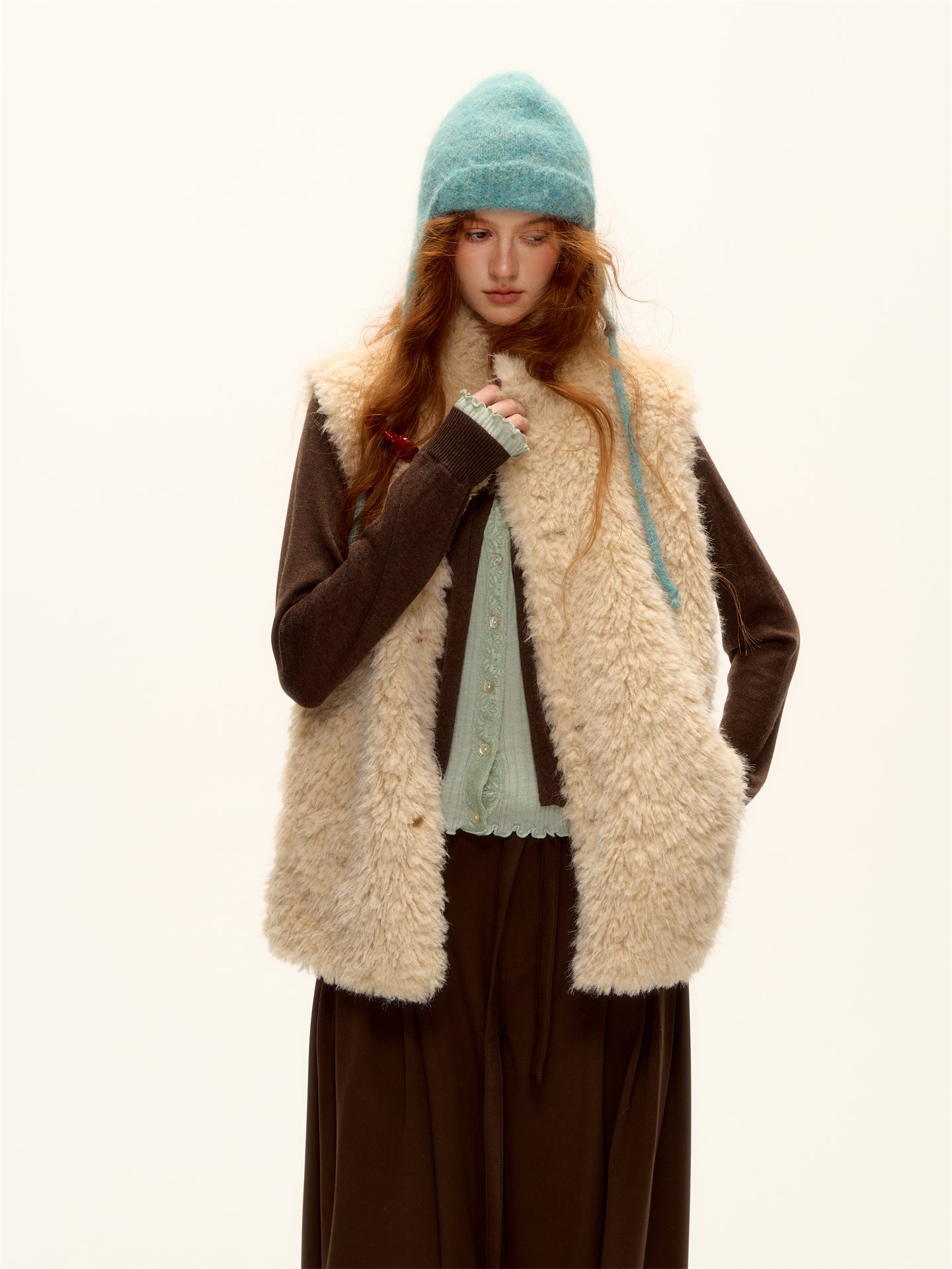 AsGony ASG25468 Double sided plaid plush button vest