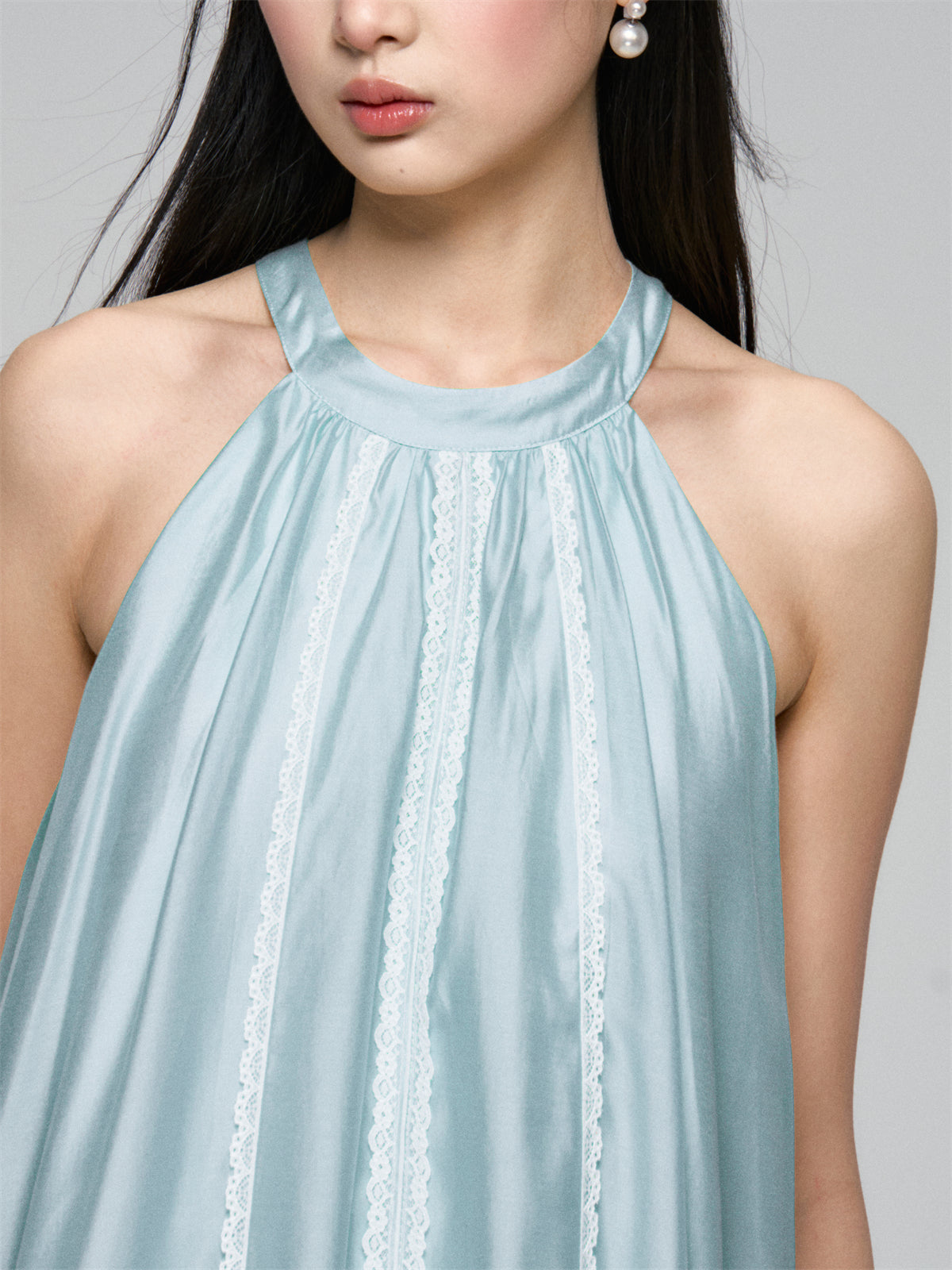 AsGony ASG25092 Hanging neck fluffy lace dress (2color)