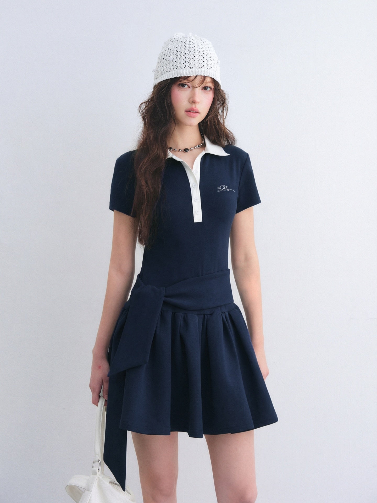 AsGony ASG26020 Polo collar puffy dress tie two-piece set