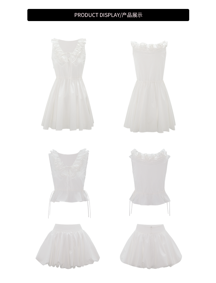 First Date Ruffle edge pleated dress & Top and shorts set