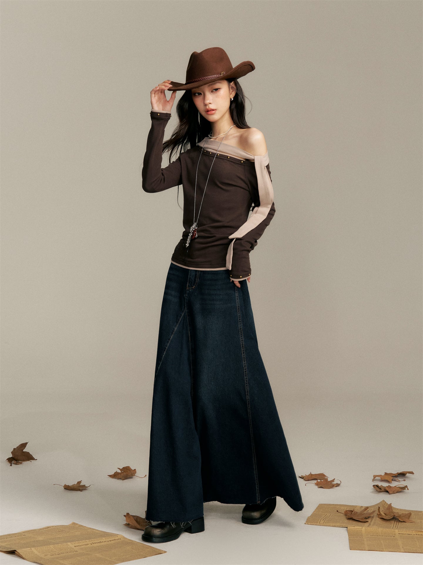 16DEWS 16D25347 Fish tail denim long skirt
