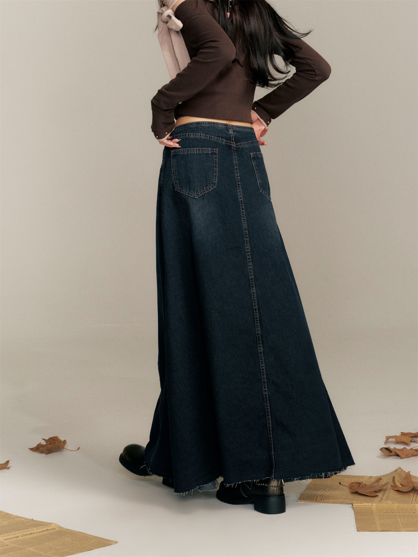 16DEWS 16D25347 Fish tail denim long skirt