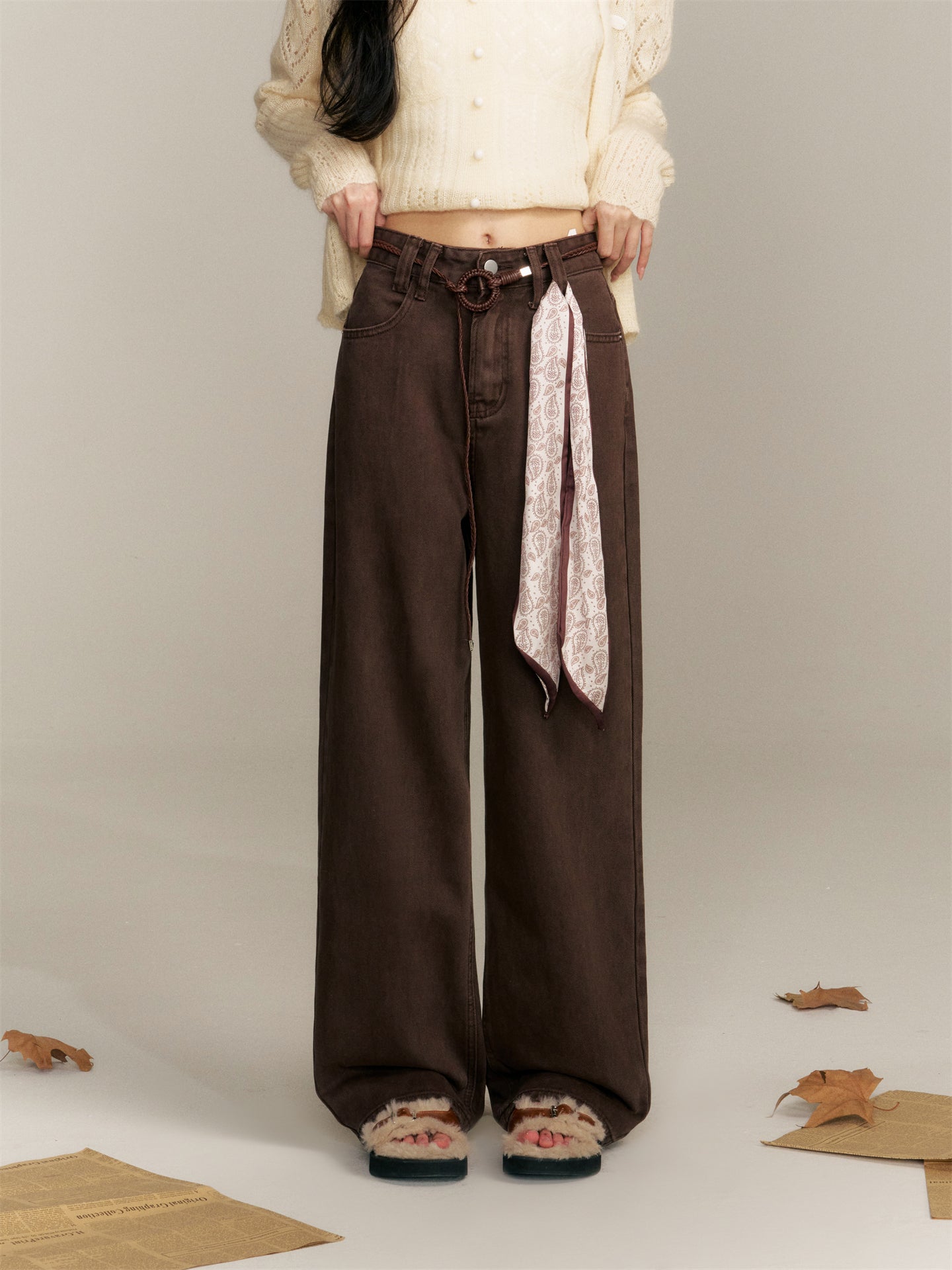 16DEWS 16D25357 High waisted straight leg jeans (with silk scarf)