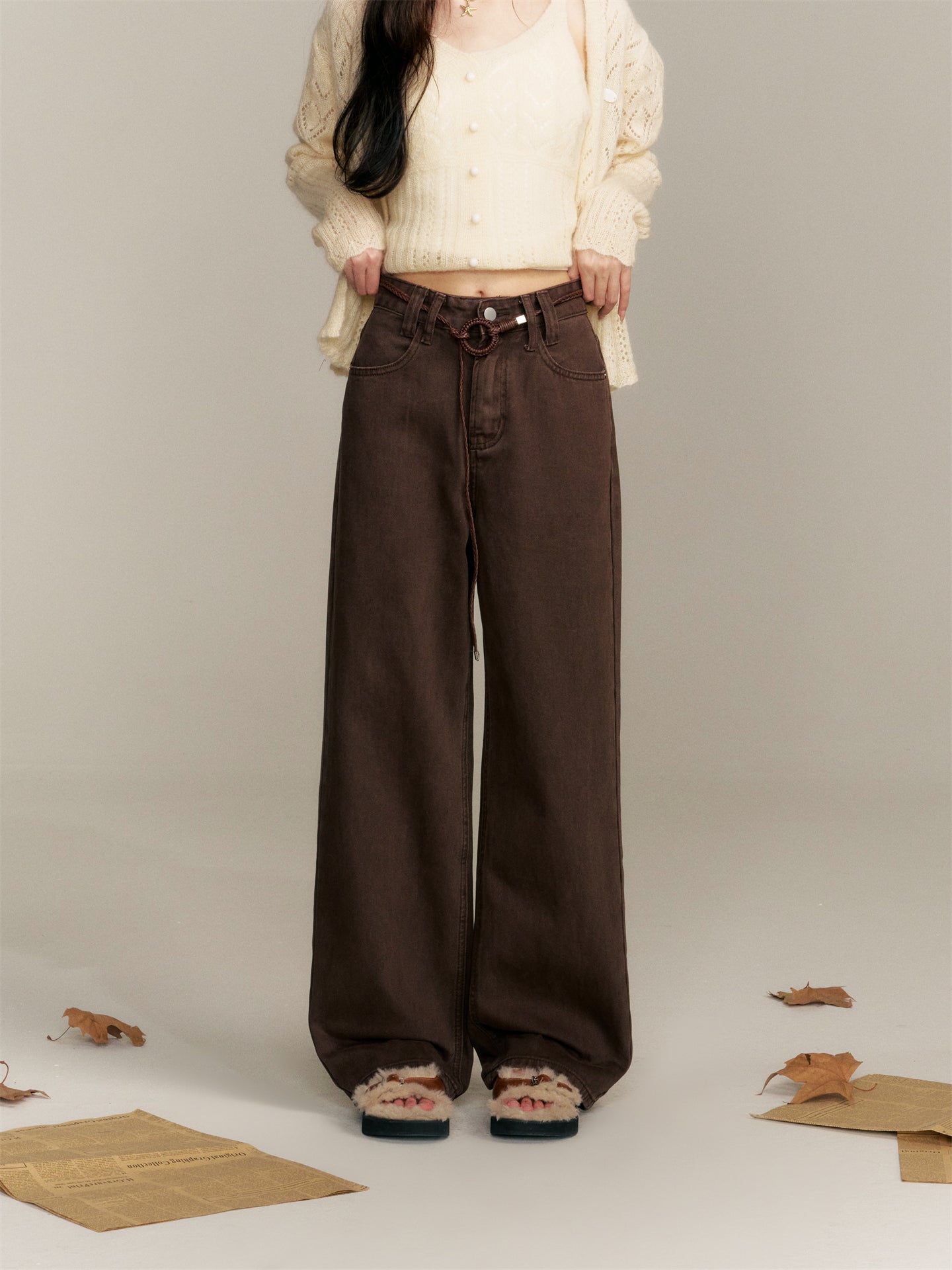 16DEWS 16D25357 High waisted straight leg jeans (with silk scarf)