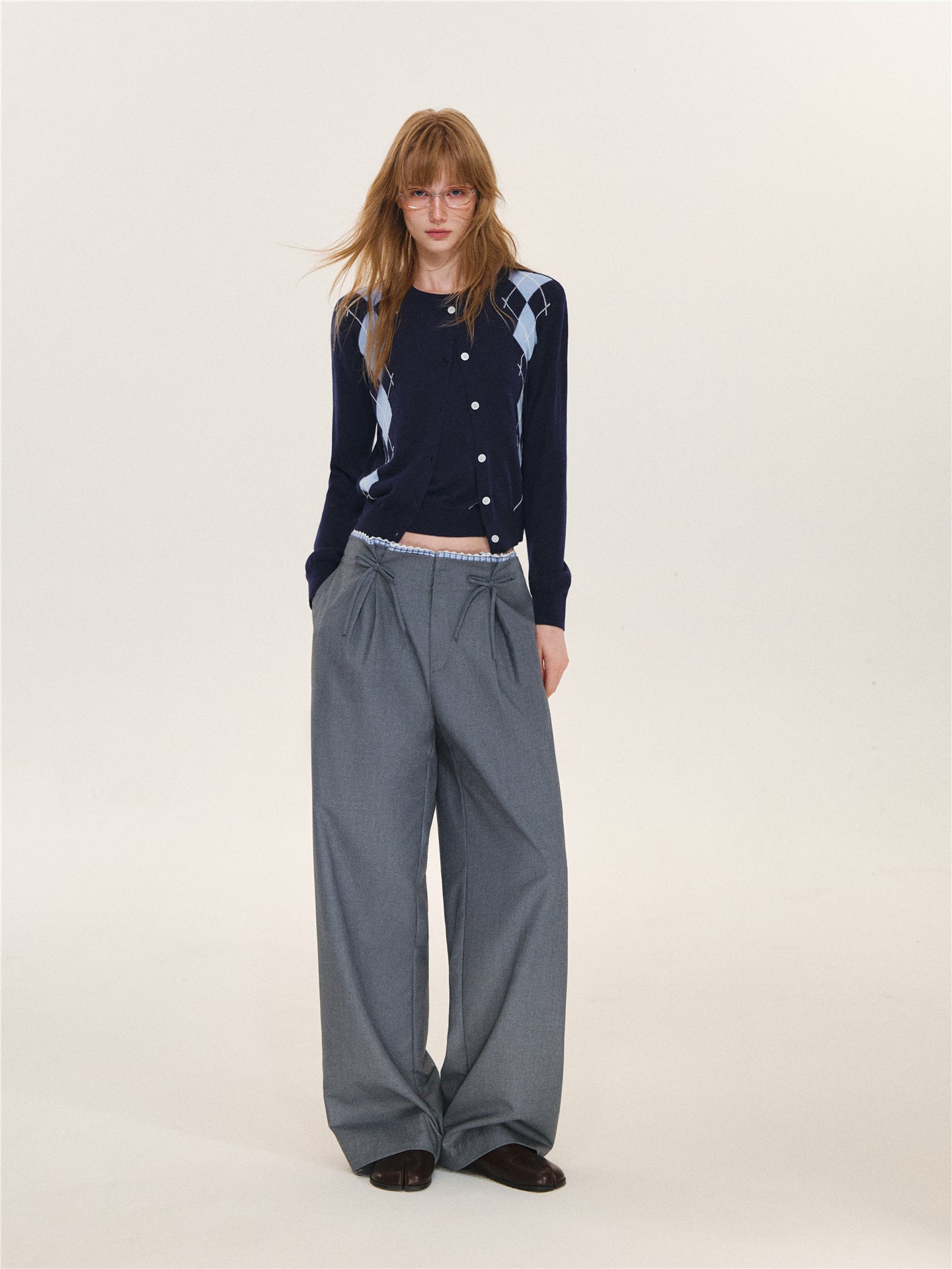Asgony ASG26616 & ASG26617 Wool Argyle Color-Block Knit Top Set