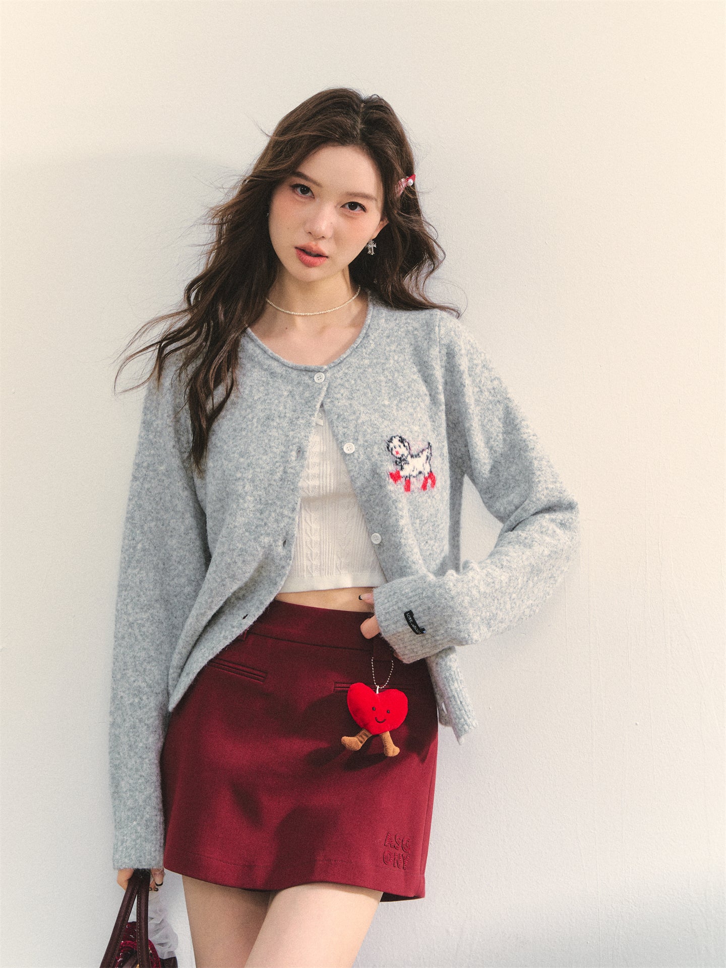 AsGony ASG25319 Puppy long sleeved knitted cardigan