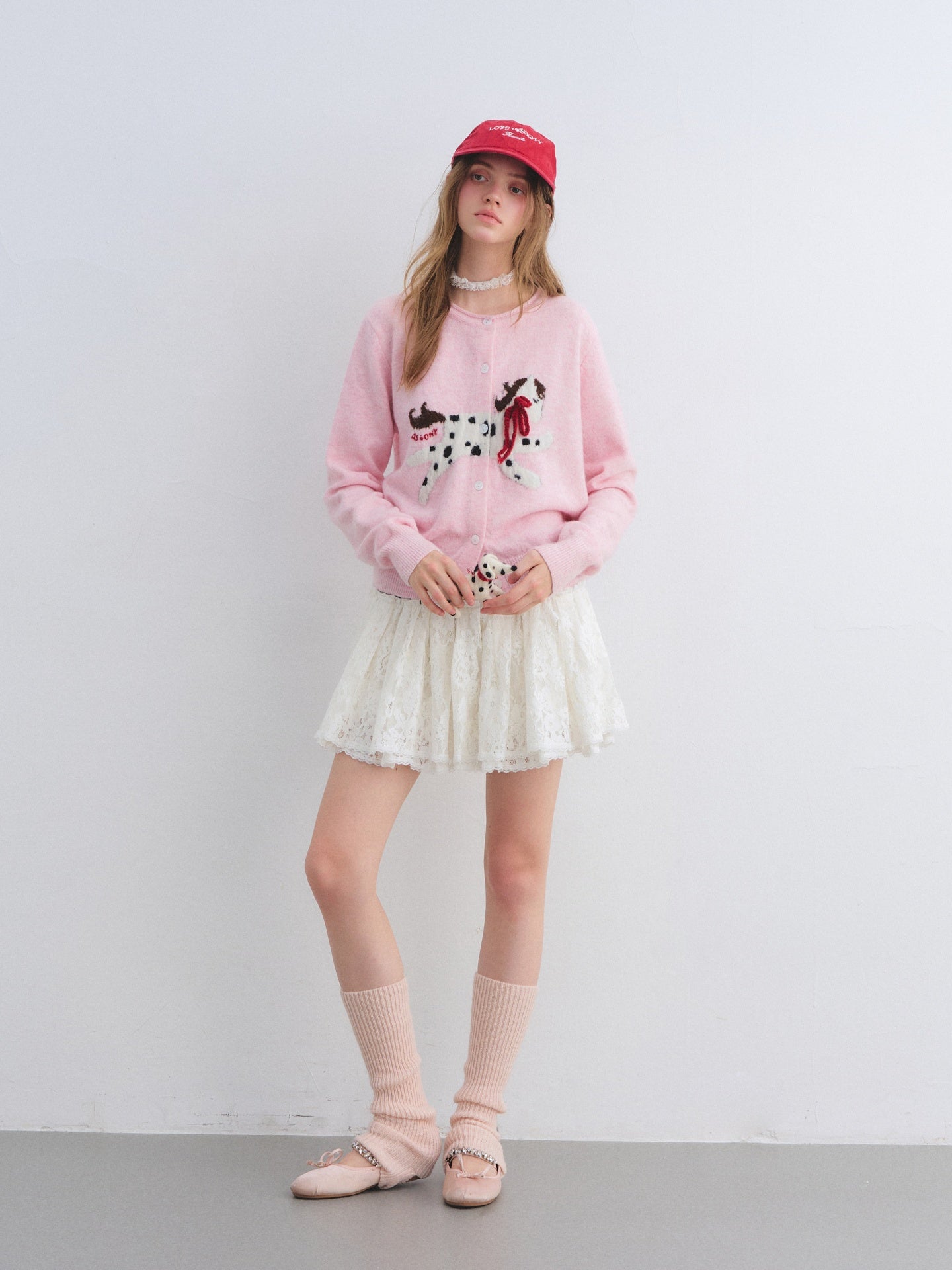 AsGony ASG25648 Pony jacquard bow round neck wool cardigan