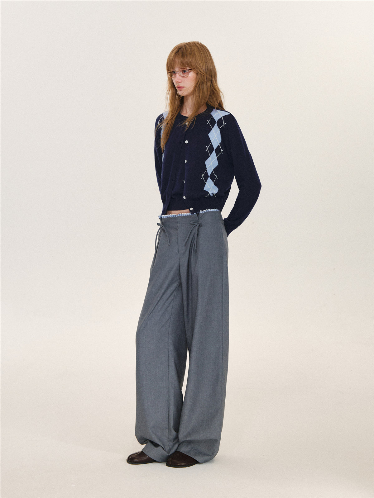 Asgony ASG26616 & ASG26617 Wool Argyle Color-Block Knit Top Set