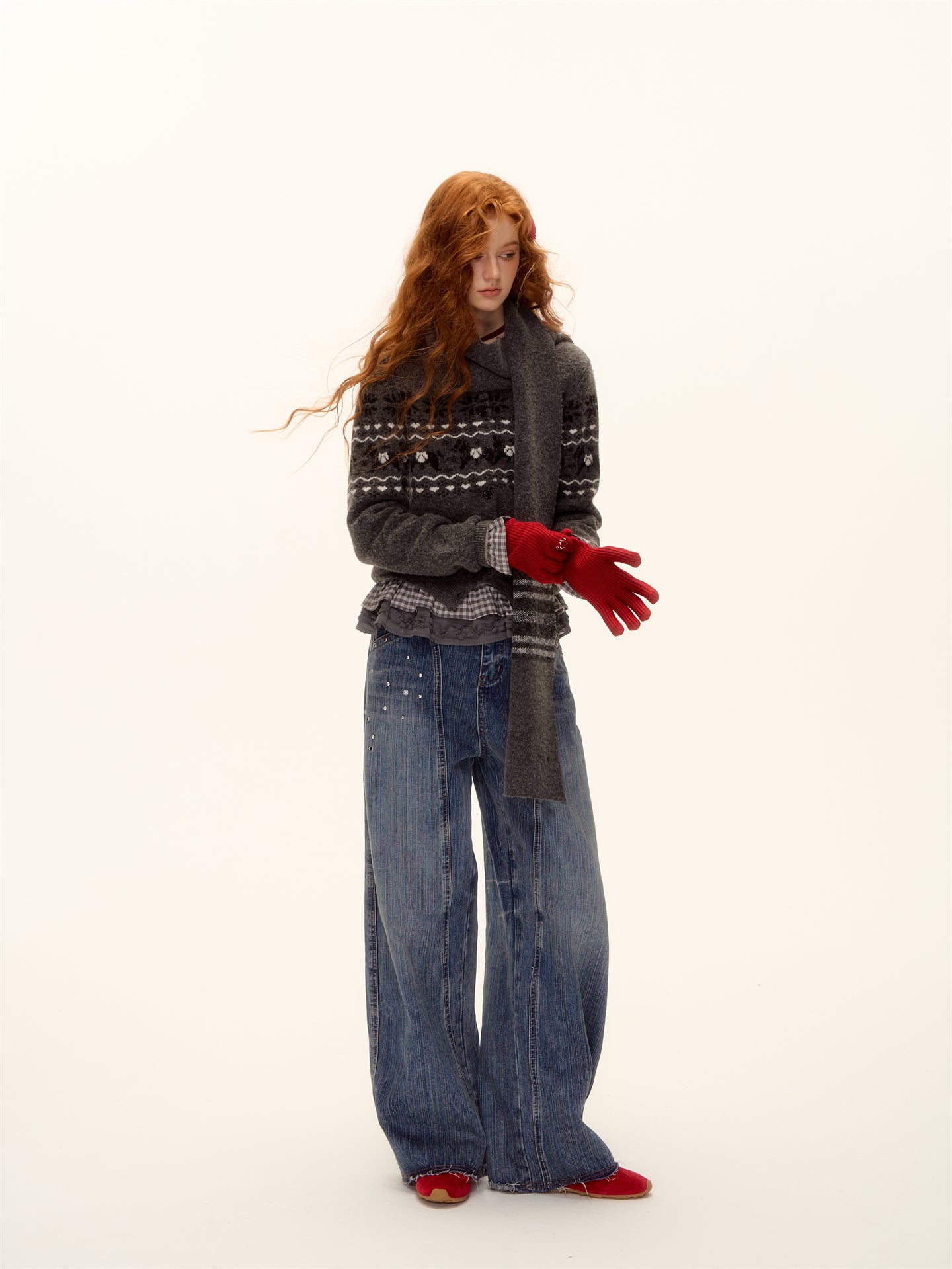 AsGony ASG25515 Simple solid color five finger knitted gloves