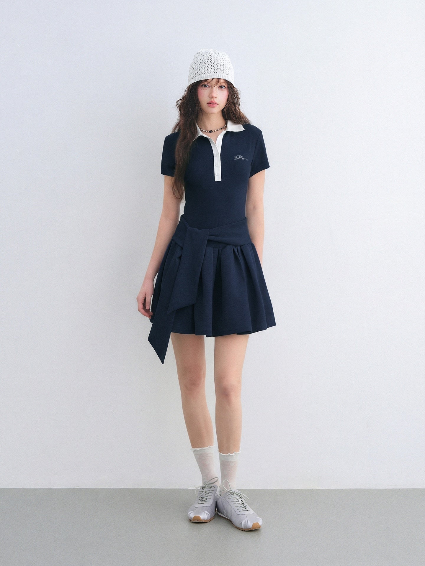 AsGony ASG26020 Polo collar puffy dress tie two-piece set