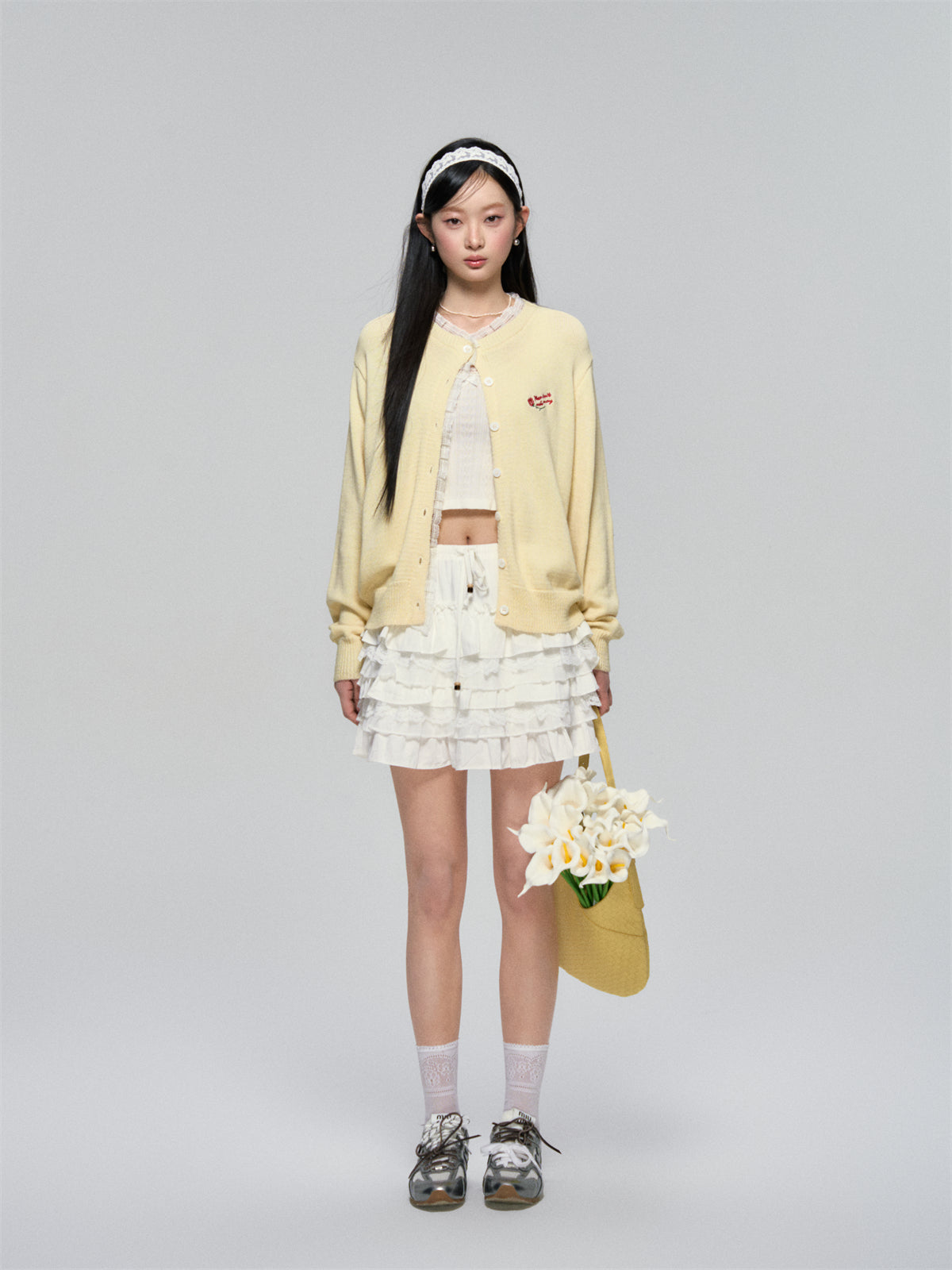 AsGony ASG25079 Rose embroidery lace knit cardigan