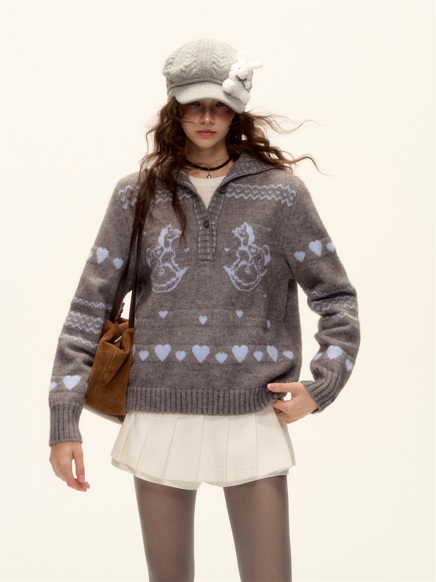 AsGony ASG25511 Jacquard collar pullover knitted sweater