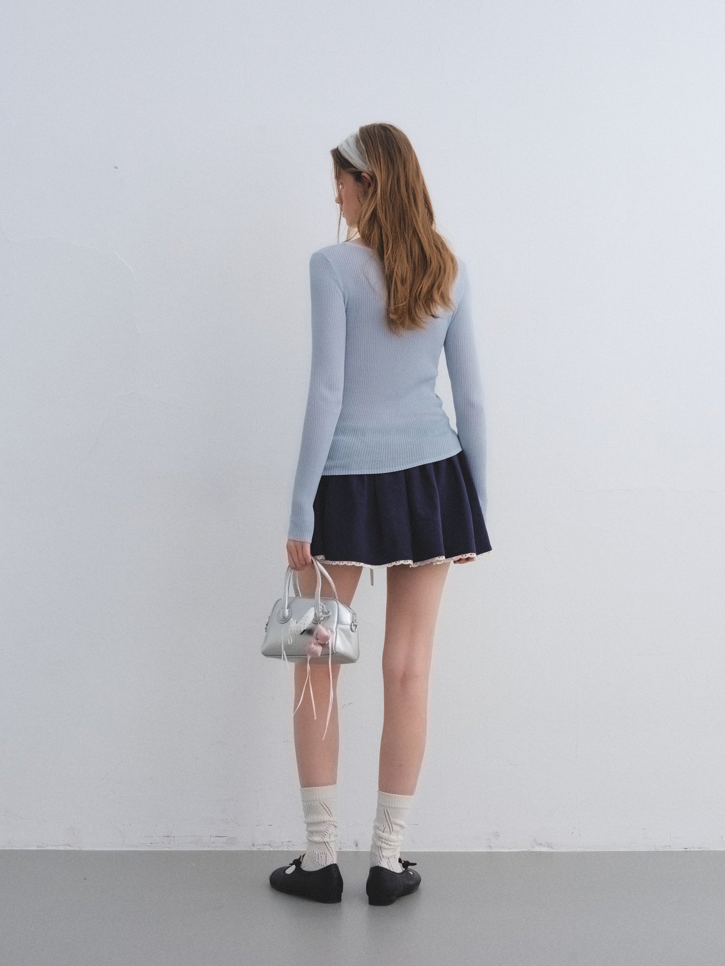 AsGony ASG25661&ASG25644 Fake two-piece contrasting knitted base top + skirt set