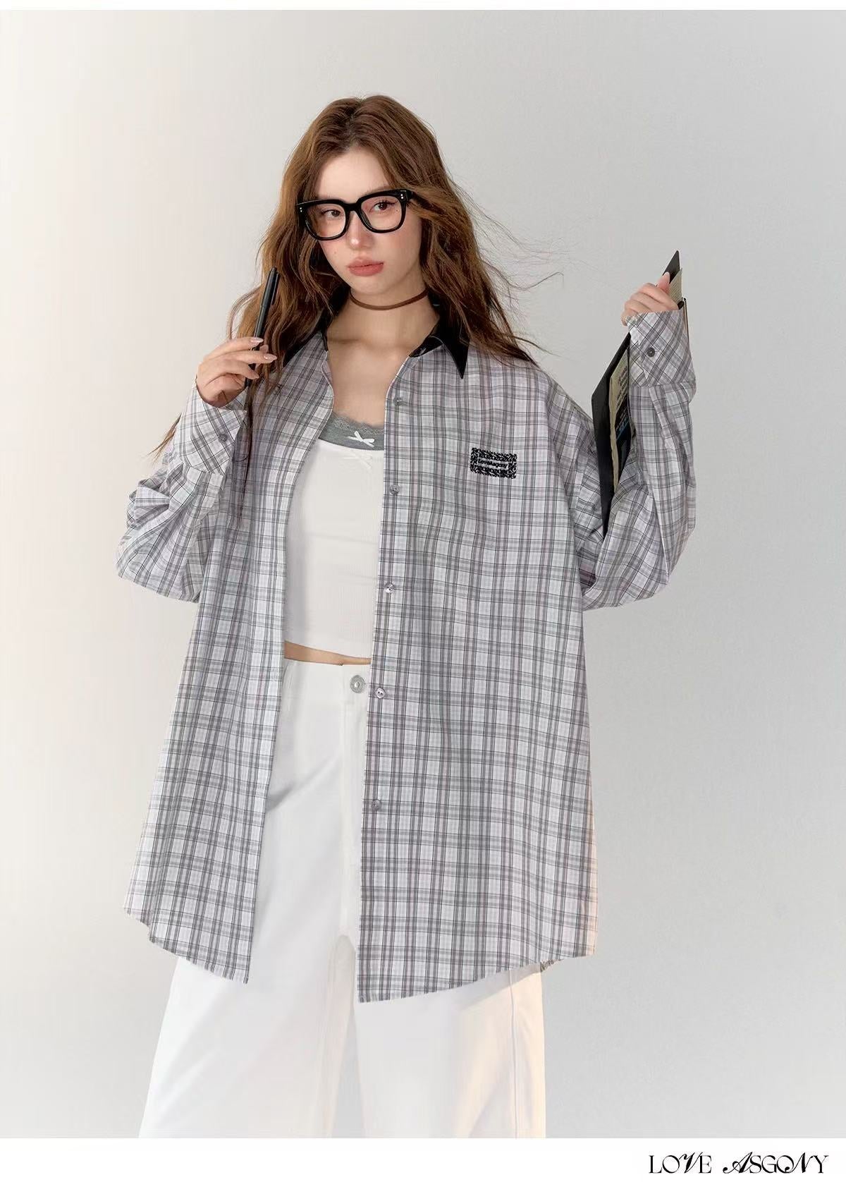 AsGony ASG24758 Casual plaid shirt