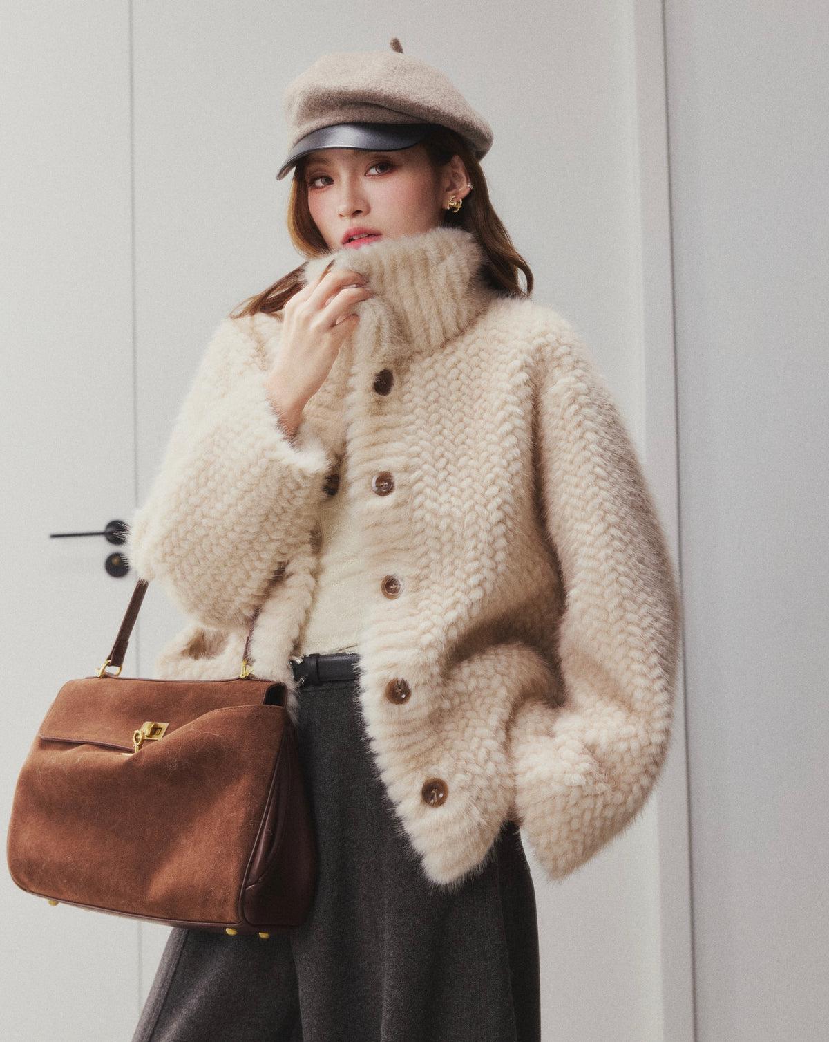 OTEBANBASS Ote260916 Woven Faux Mink Shearling Coat