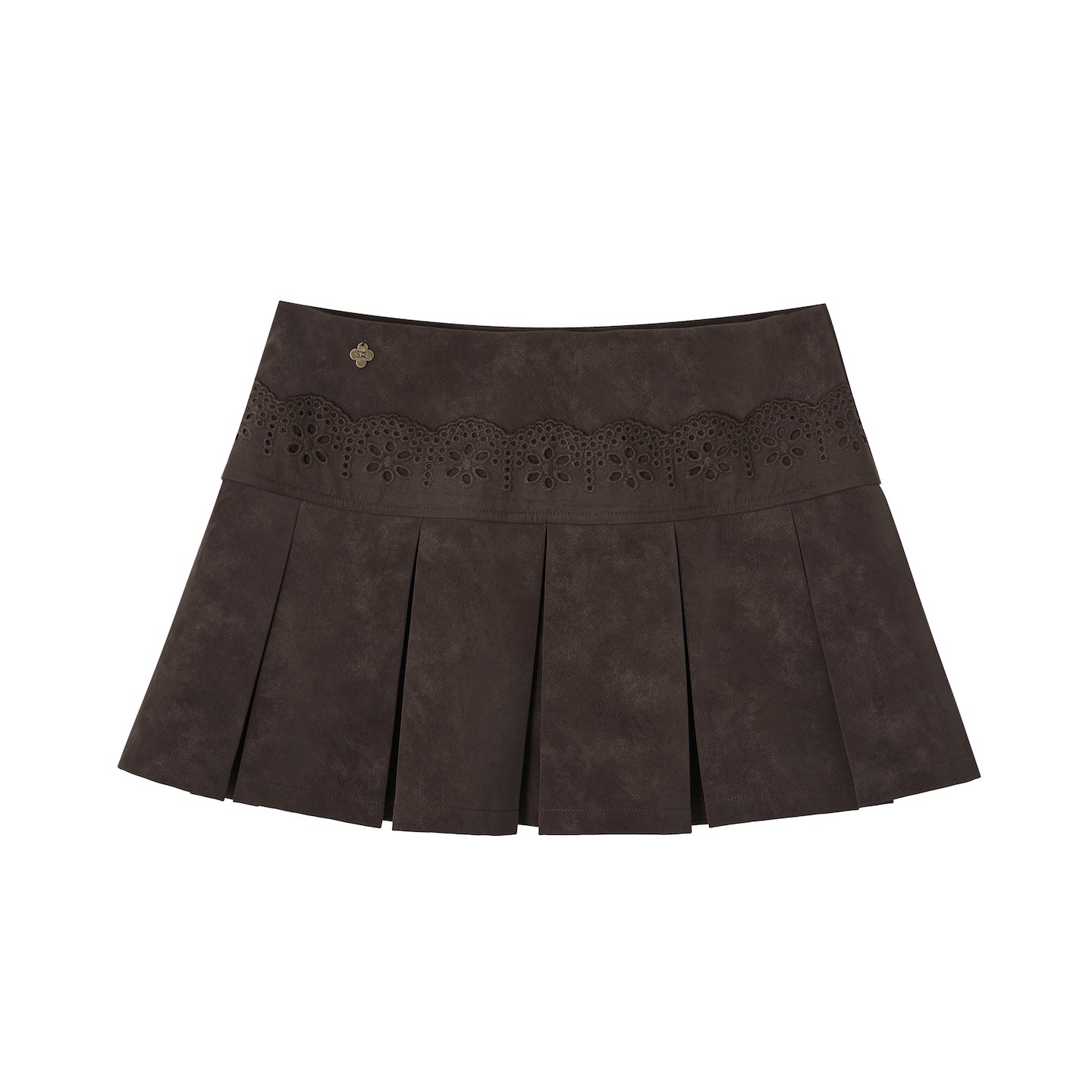 SOMESOWE S2508261 Lace patchwork velvet pleated leather short skirt