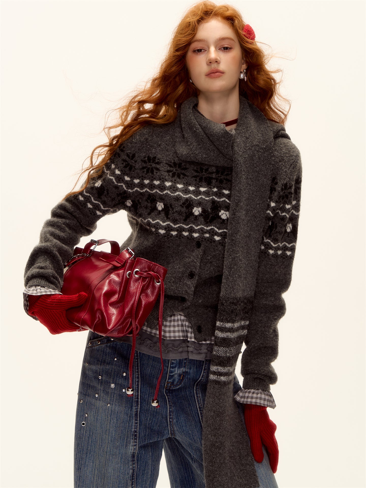 AsGony ASG25515 Simple solid color five finger knitted gloves