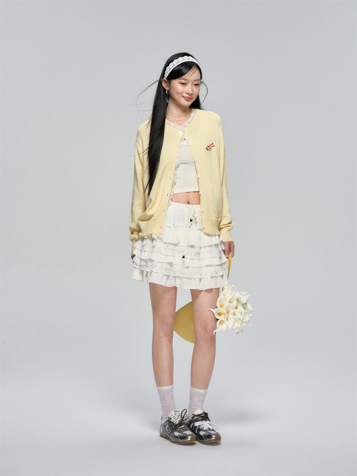 AsGony ASG25079 Rose embroidery lace knit cardigan