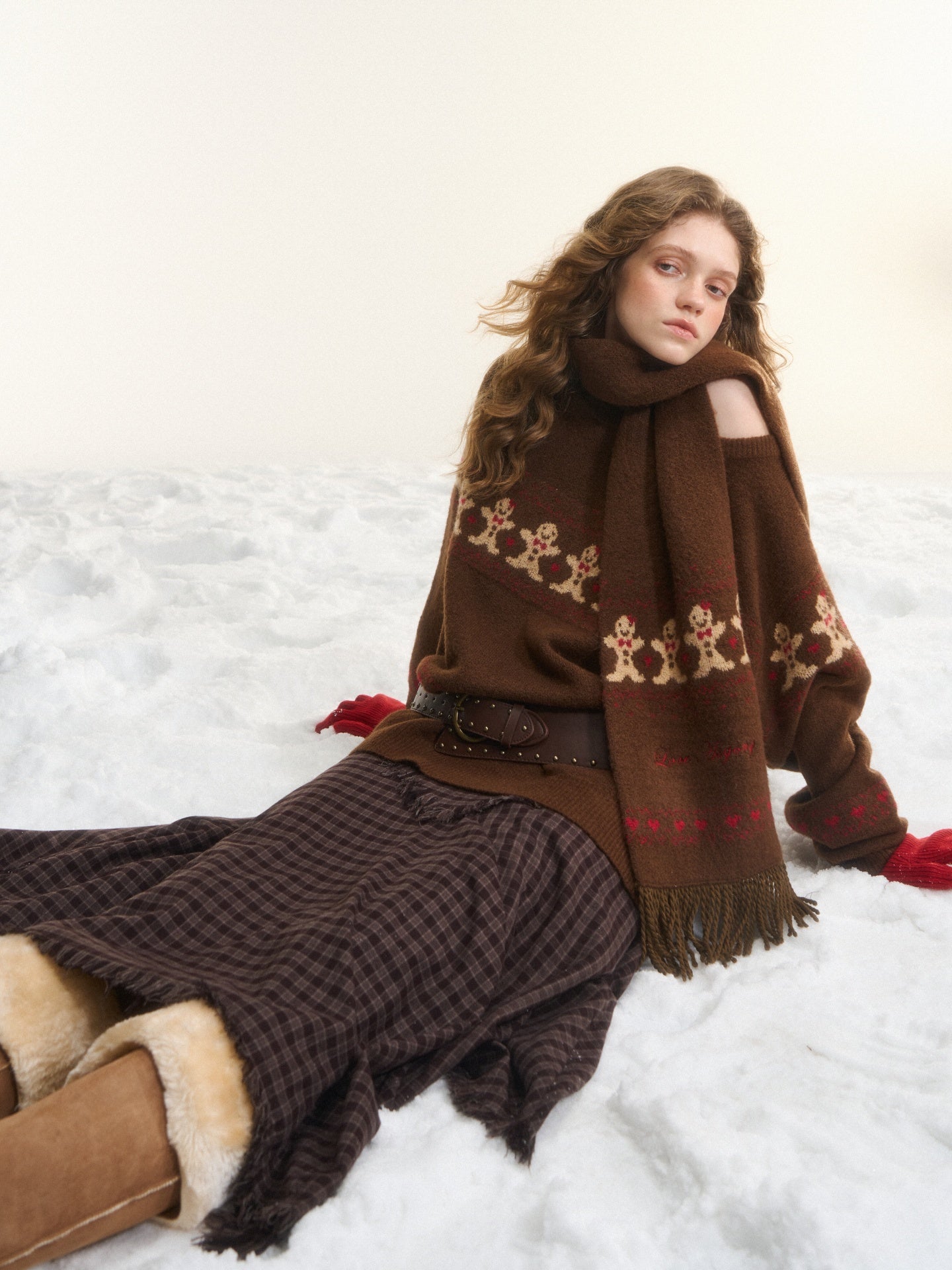 AsGony ASG25544 Fair Isle jacquard sweater and scarf set