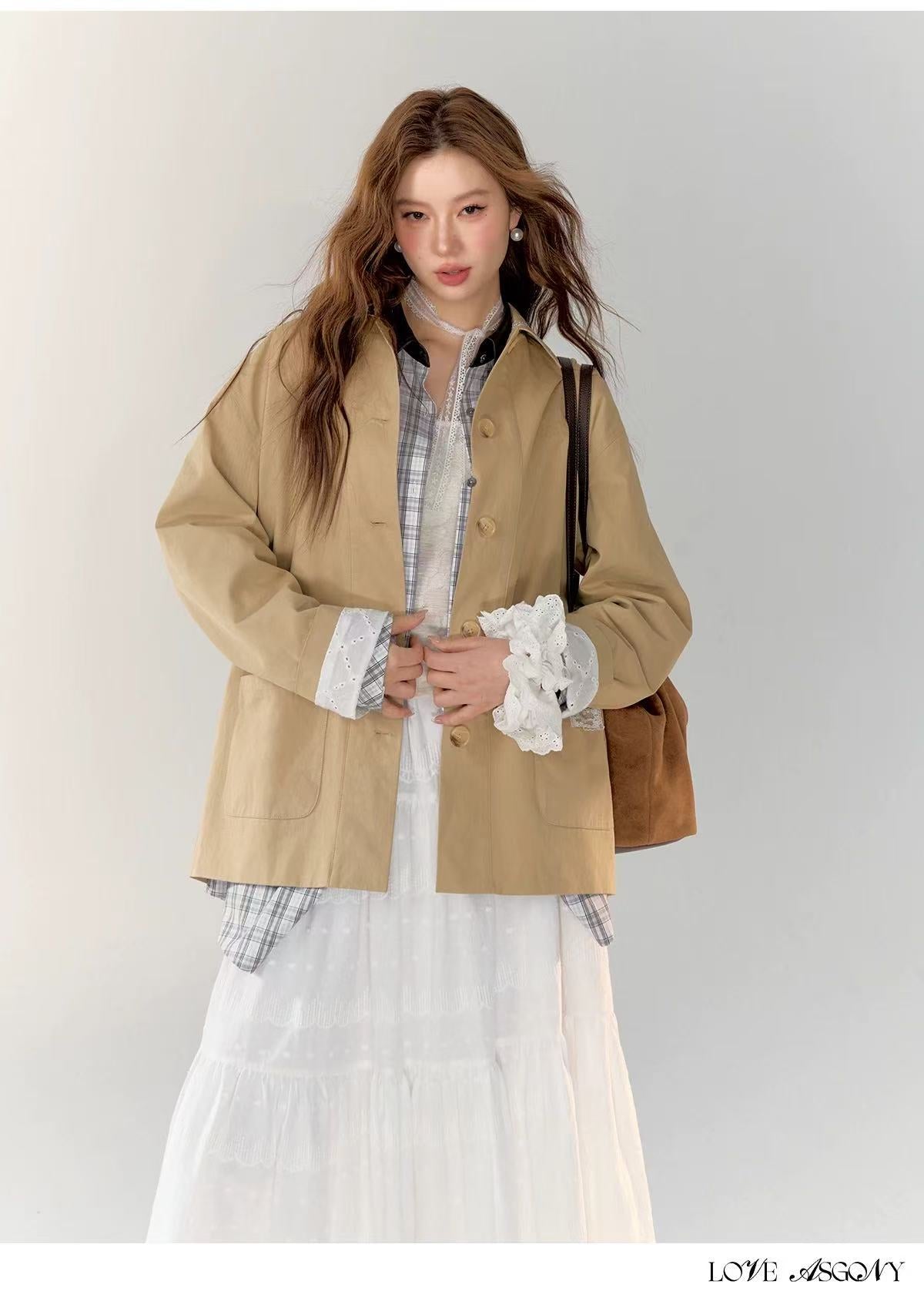 AsGony ASG24726 Lace patchwork casual jacket