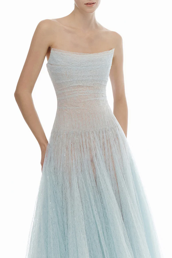 Montsand Draped Lace Maxi Dress-Blue