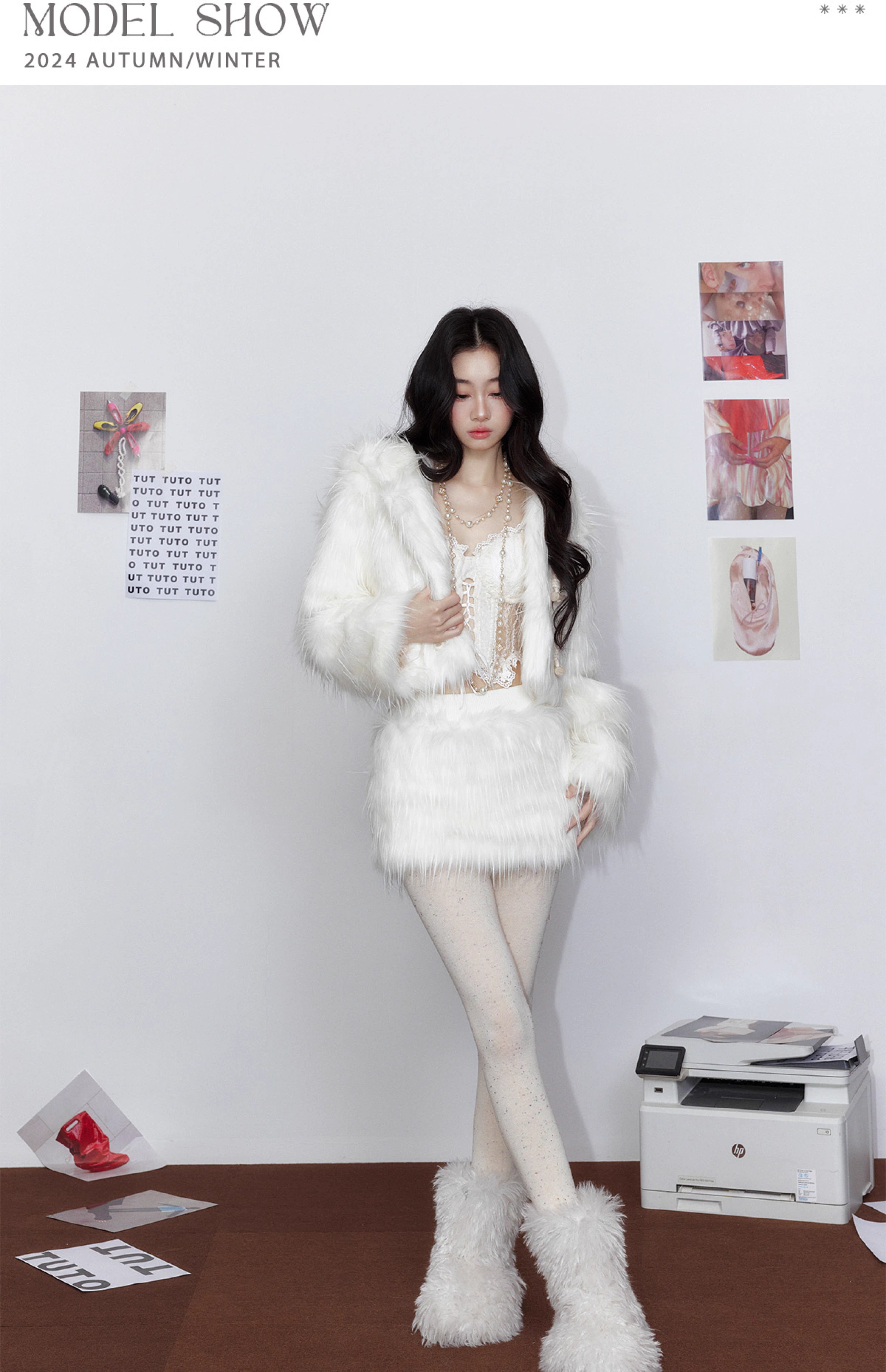 Tut tuto Cloud Bear hooded fur coat + skirt set
