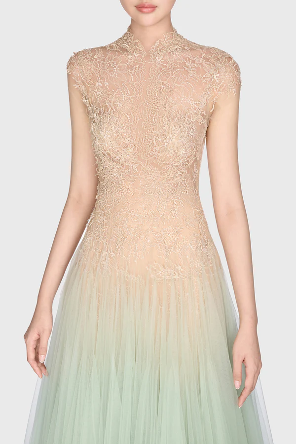 Montsand Mint Ombré Cut-Out Lace Dress