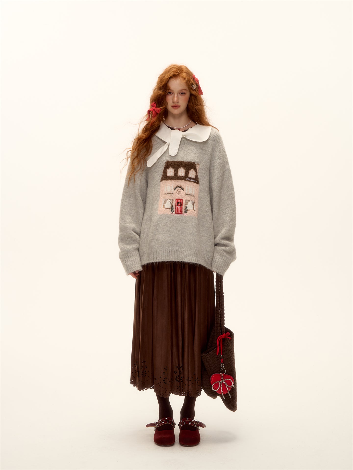 AsGony ASG25472 Jacquard embroidered round neck pullover sweater