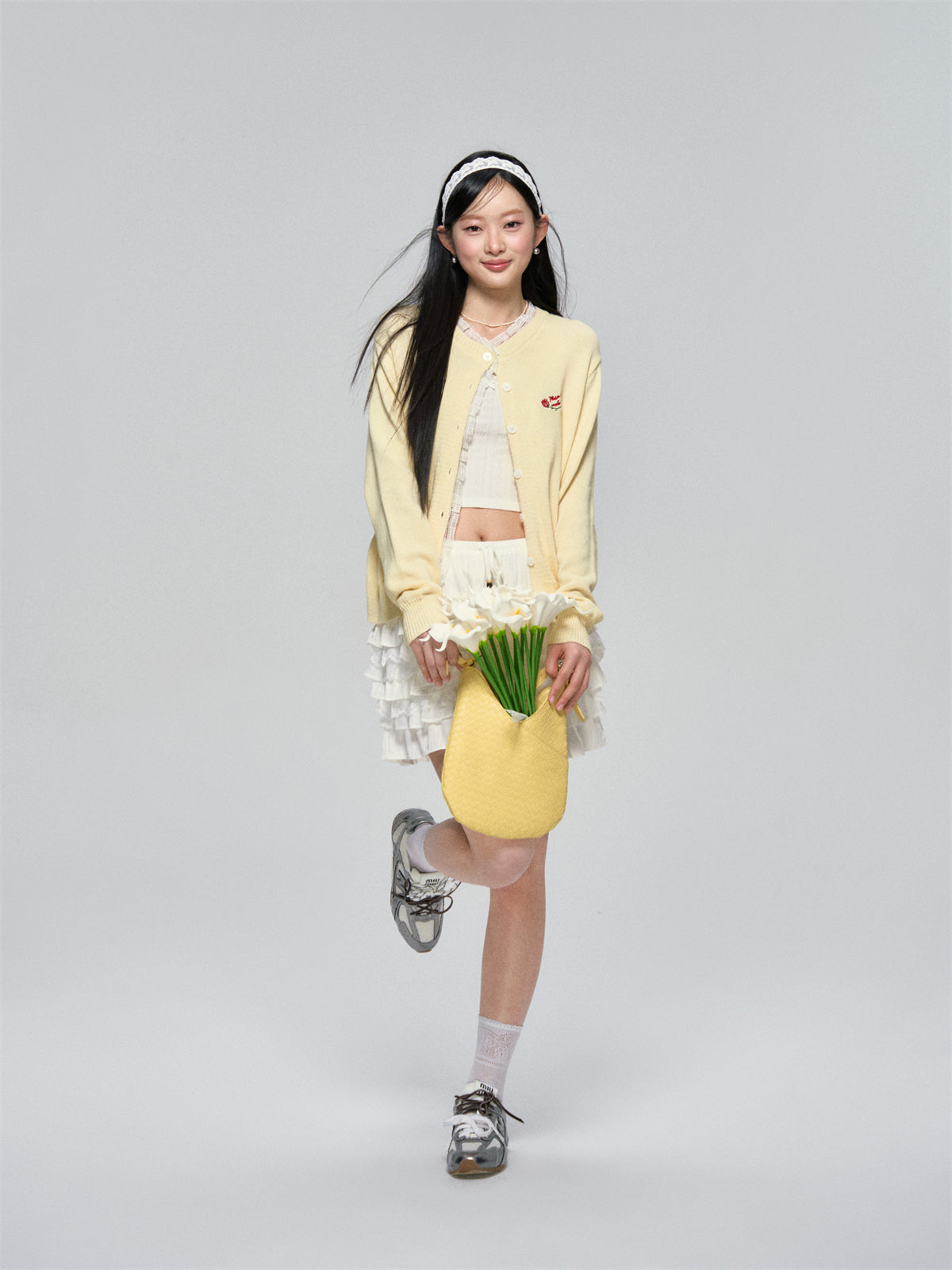 AsGony ASG25079 Rose embroidery lace knit cardigan